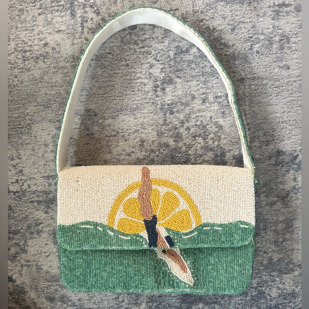 Green and Cream Beaded Women's Bag